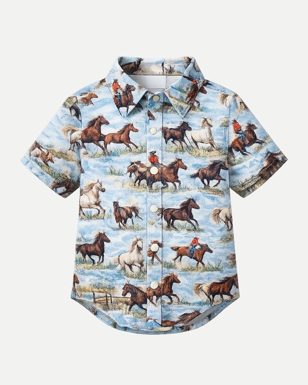 Camisa Manga Corta Azul Caballos
