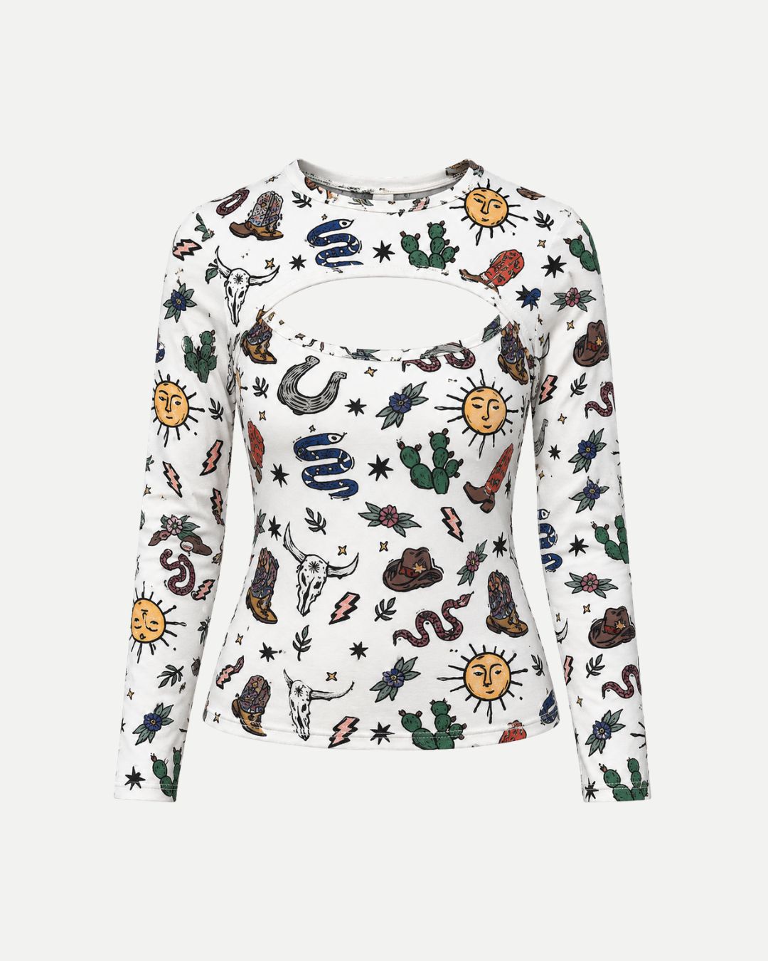 Blusa Escote Trendy Estampada Blanca